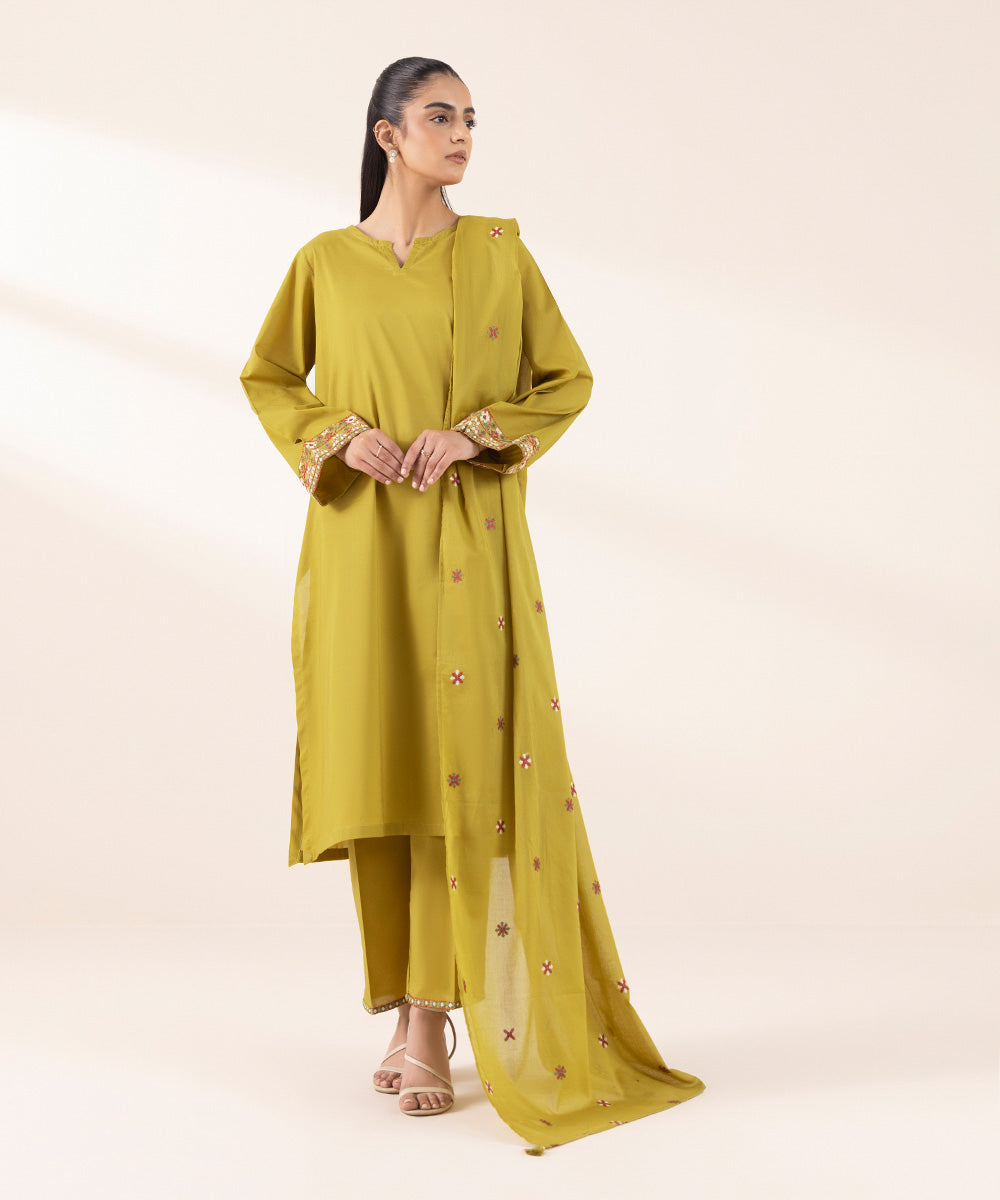 Fine Voile Yellow Embroidered Dupatta