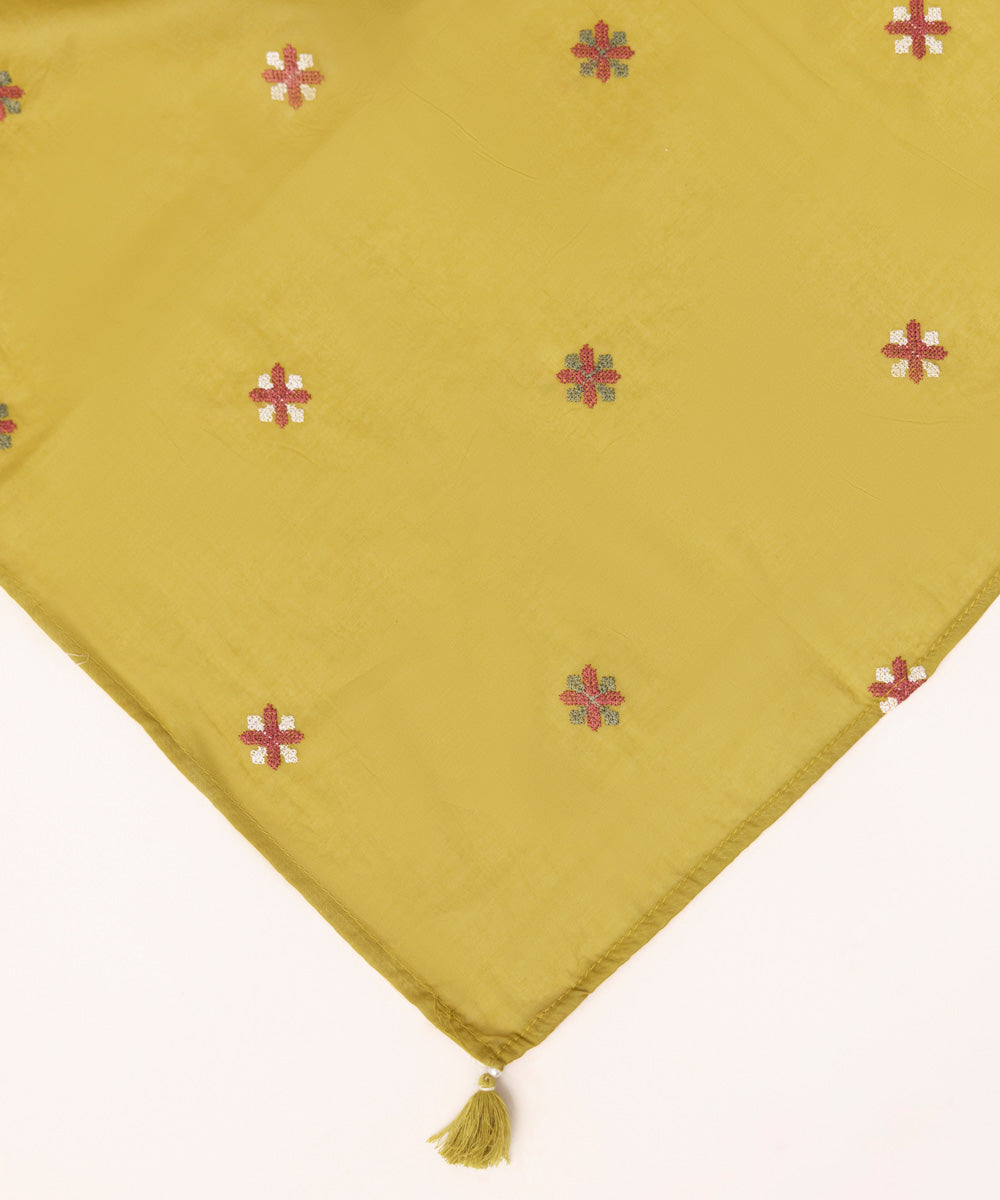 Fine Voile Yellow Embroidered Dupatta
