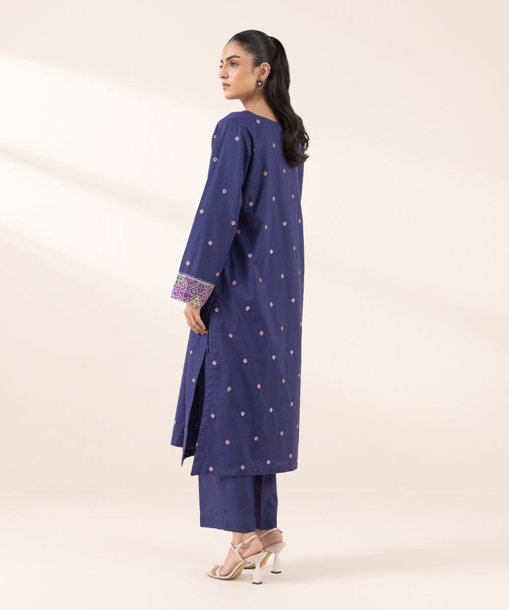 Women's RTW Lawn Blue Embroidered A-Line Shirt
