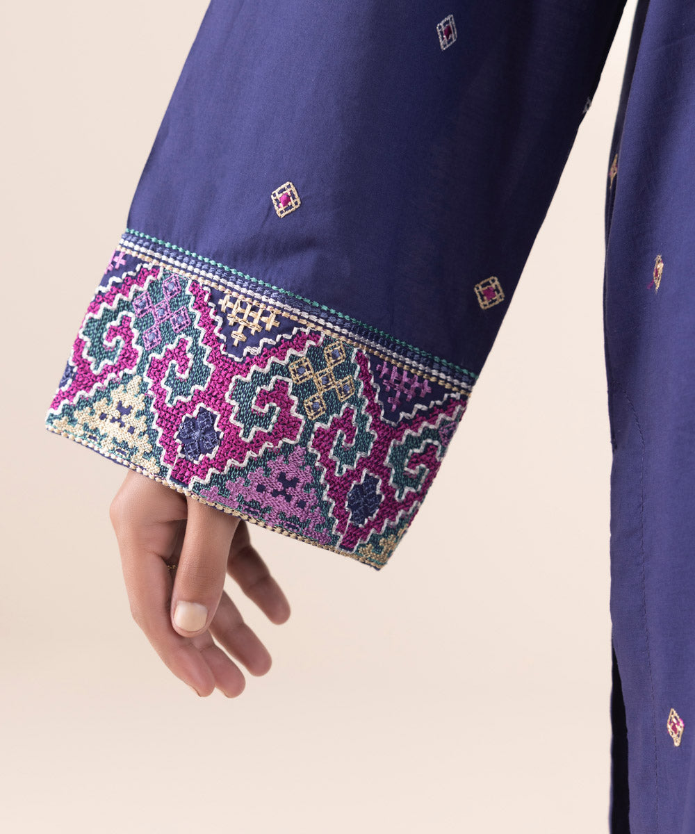 Women's RTW Lawn Blue Embroidered A-Line Shirt