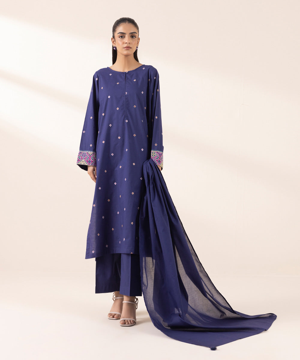 Women's RTW Lawn Blue Embroidered A-Line Shirt