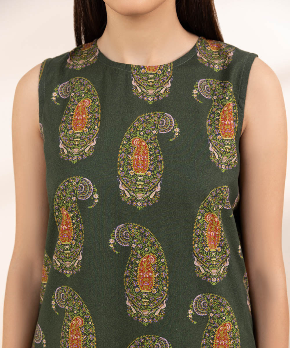 Women's Pret Cambric Green Printed A-Line Shirt