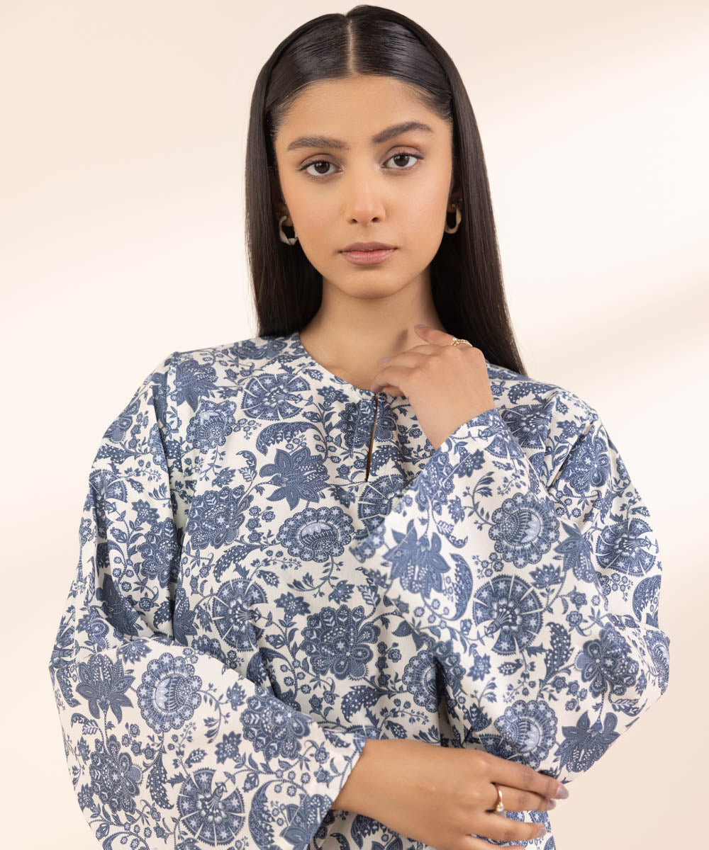 Women's Pret Lawn Blue Printed Boxy Shirt