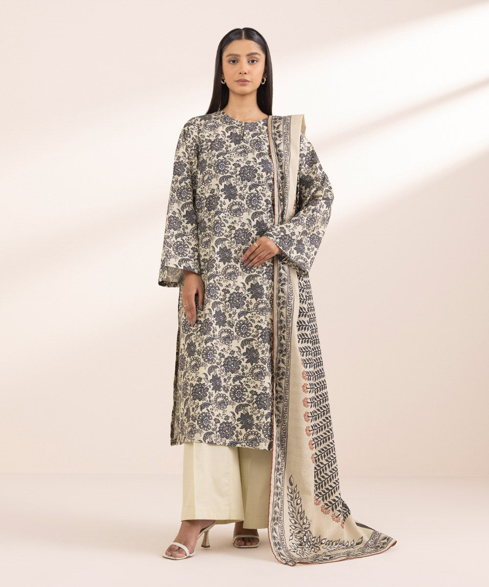 Textured Voile Beige Printed Dupatta