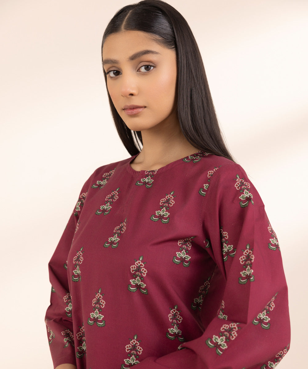 Women's Pret Lawn Red Printed Straight Shirt