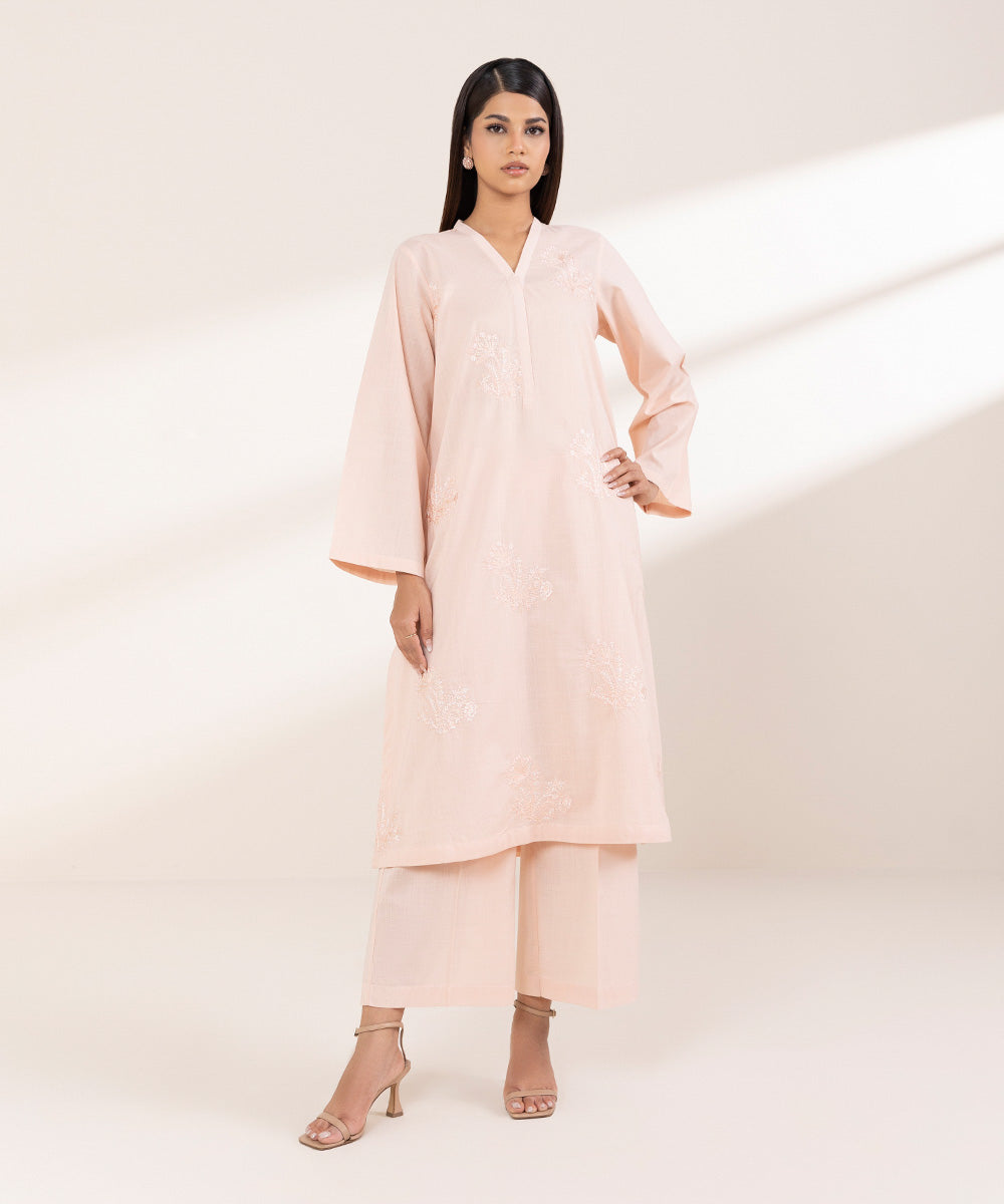 Women's RTW Cross Hatch Pink Embroidered A-Line Shirt