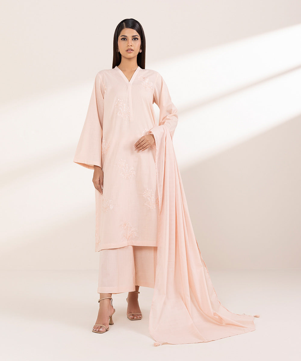 Women's RTW Cross Hatch Pink Embroidered A-Line Shirt