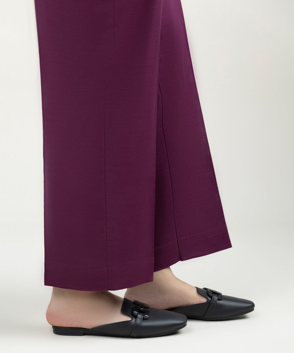 Women's Pret Khaddar Solid Plum Straight Pants