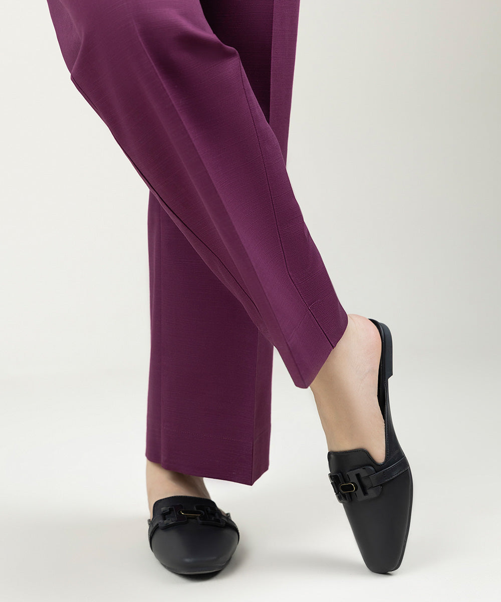 Women's Pret Khaddar Solid Plum Straight Pants