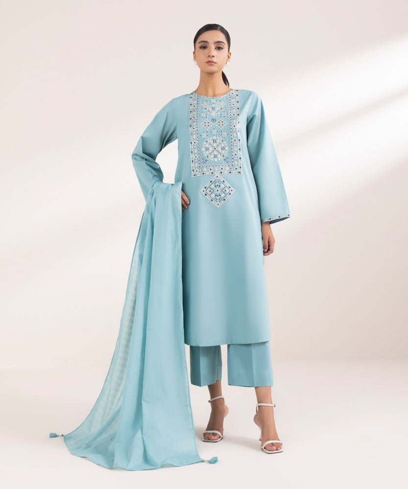 Women's Pret Solid Sky Blue Textured Voile Dupatta