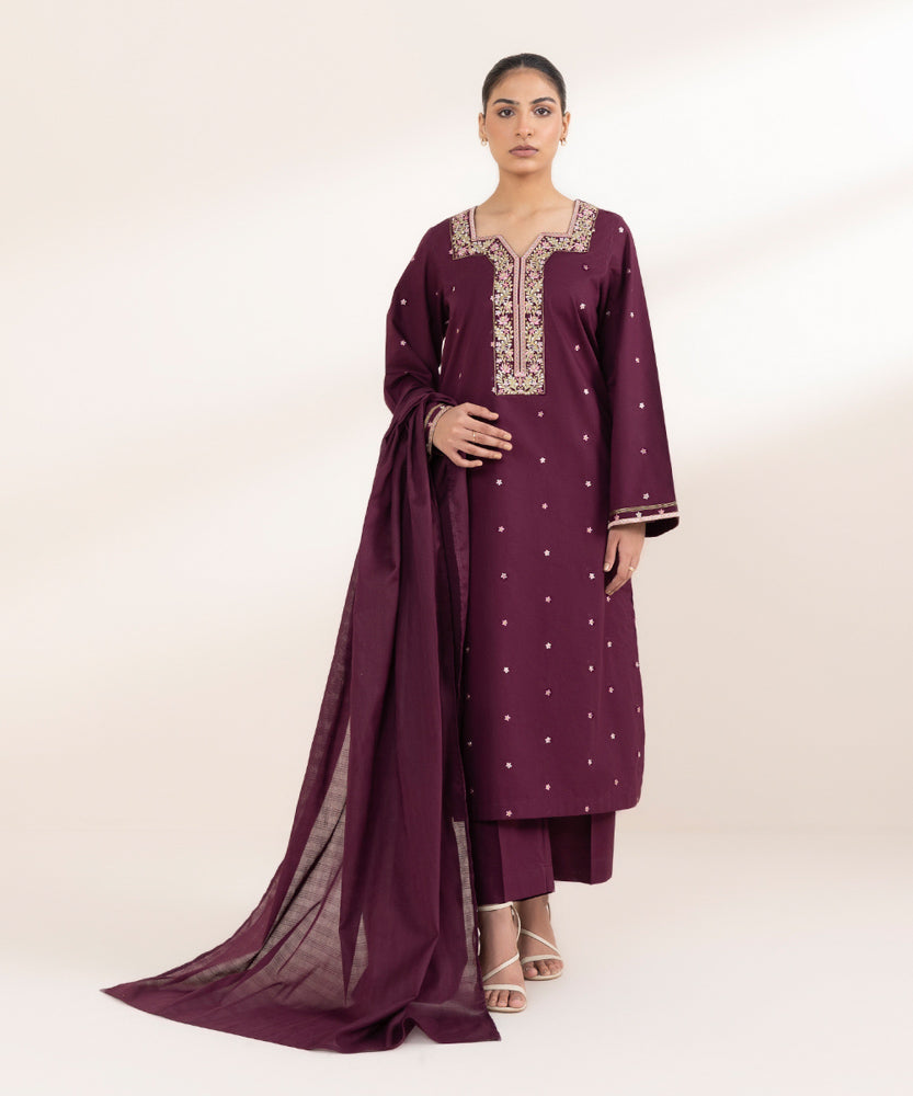 Women's Pret Solid Plum Textured Voile Dupatta