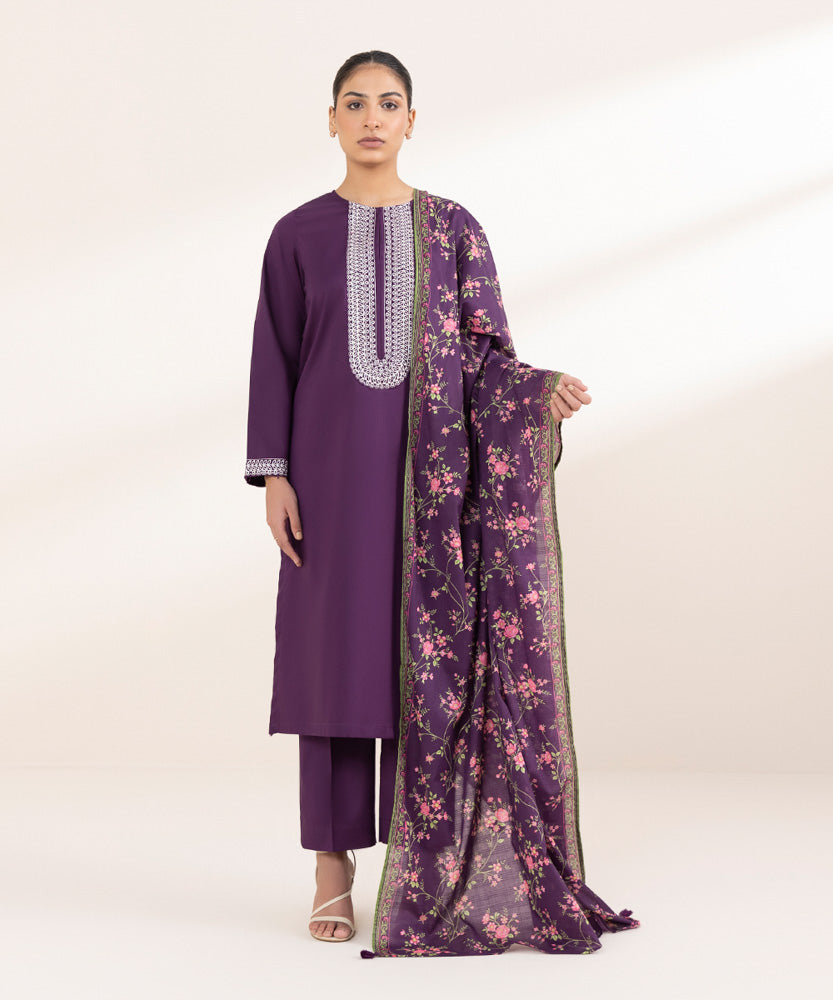 Women's Pret Printed Eggplant Purple Textured Voile Dupatta