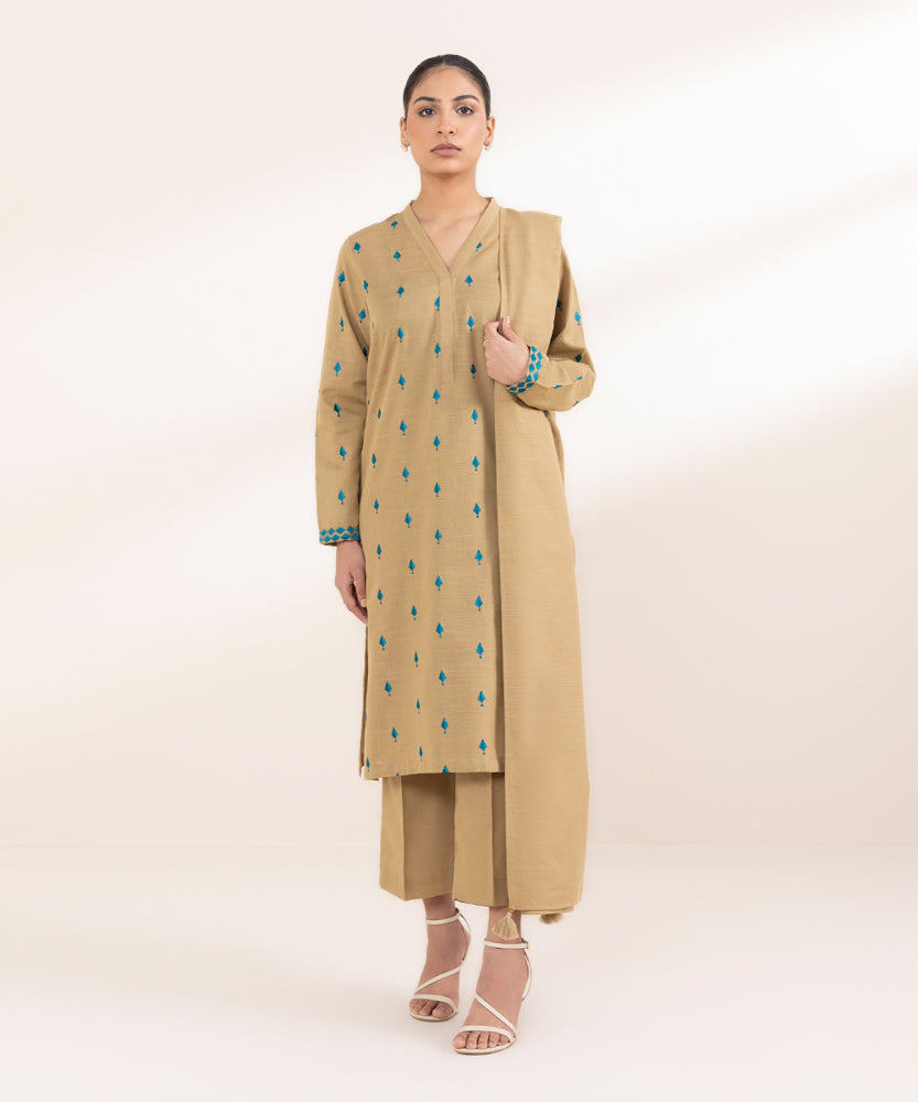 Women's Pret Solid Tan Khaddar Dupatta