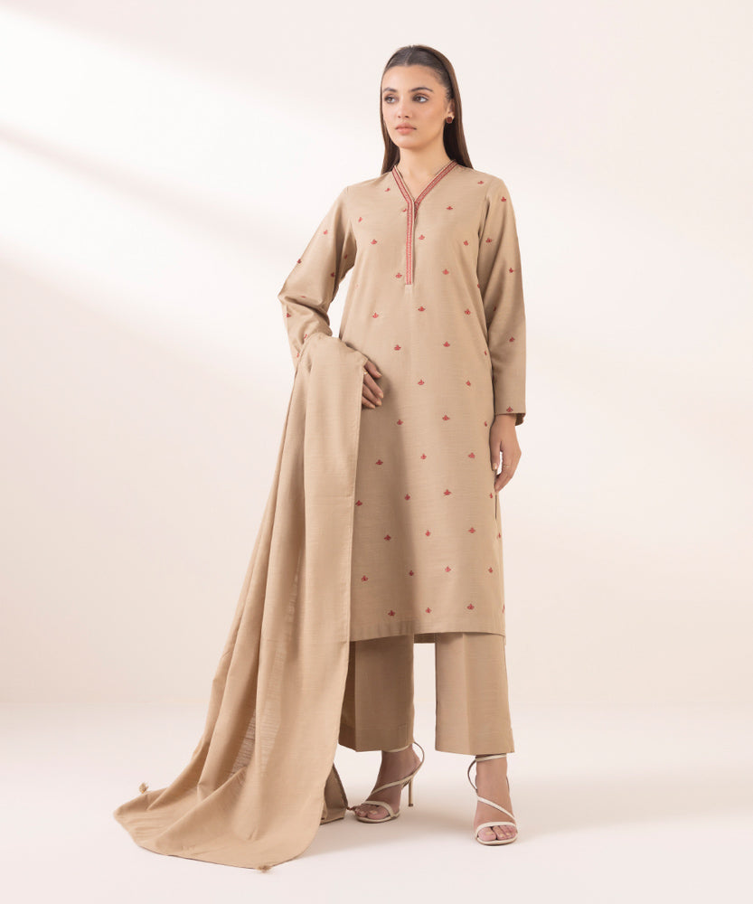 Women's Pret Solid Tan Khaddar Dupatta