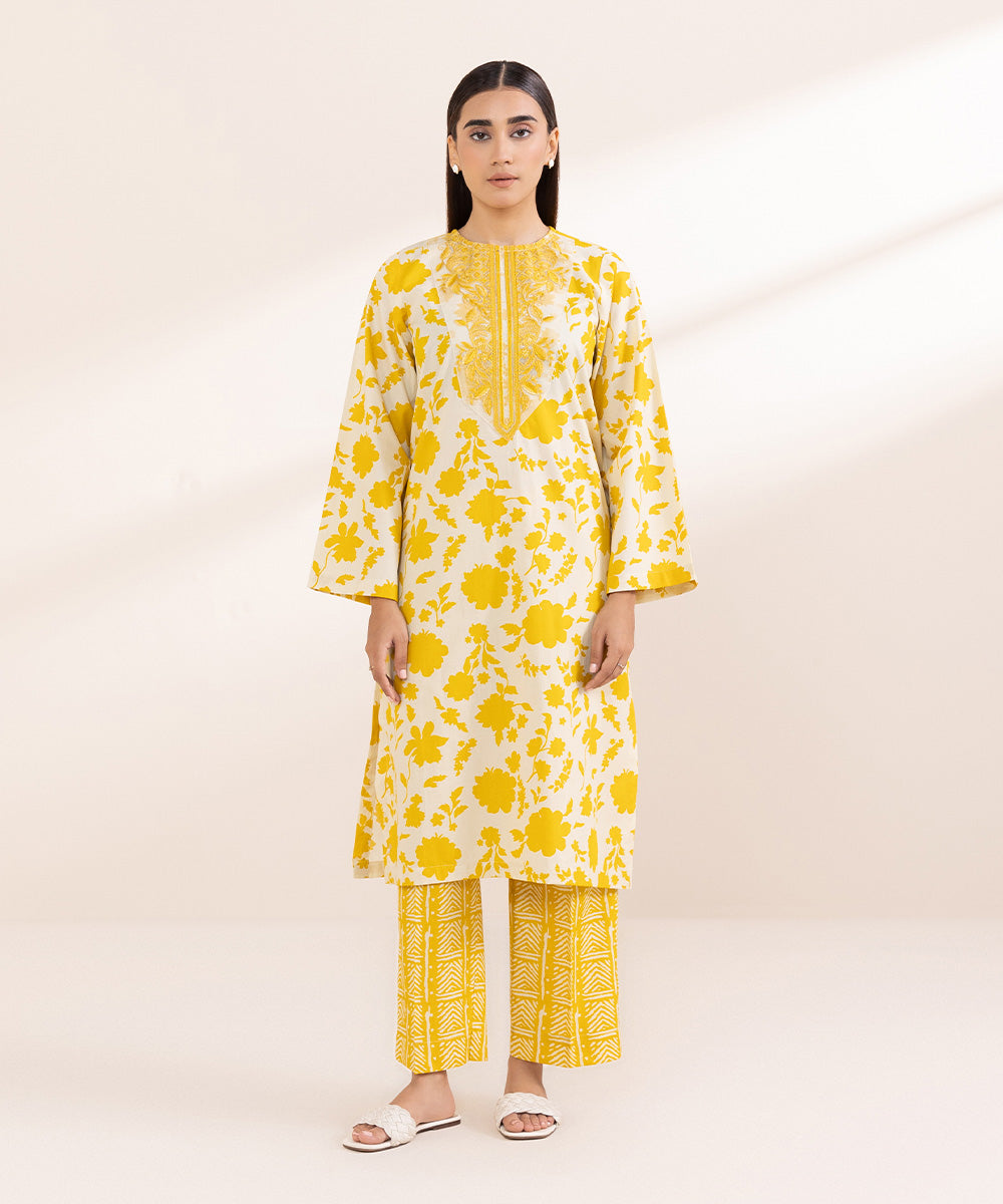 Women's Pret Cambric Yellow Embroidered A-Line Shirt