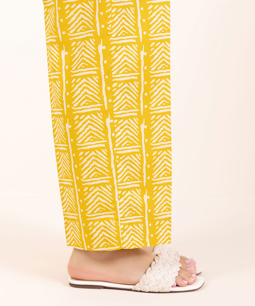 Women's Pret Cambric Yellow Printed Straight Pants