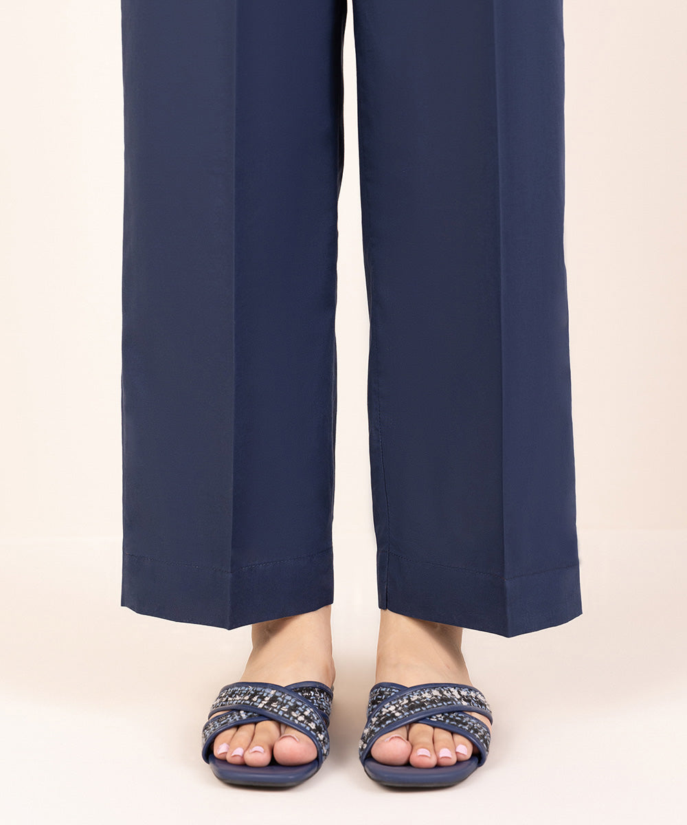 Women's Pret Cambric Blue Solid Straight Pants