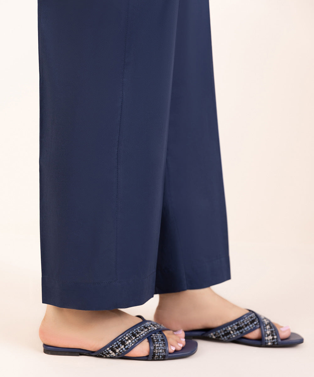 Women's Pret Cambric Blue Solid Straight Pants