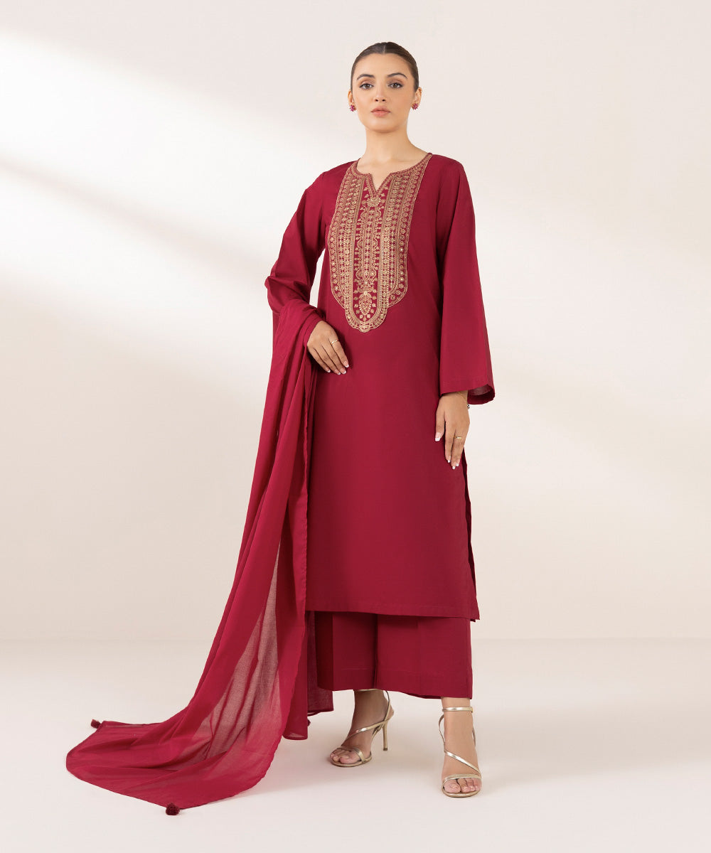 Fine Voile Red Solid Dupatta