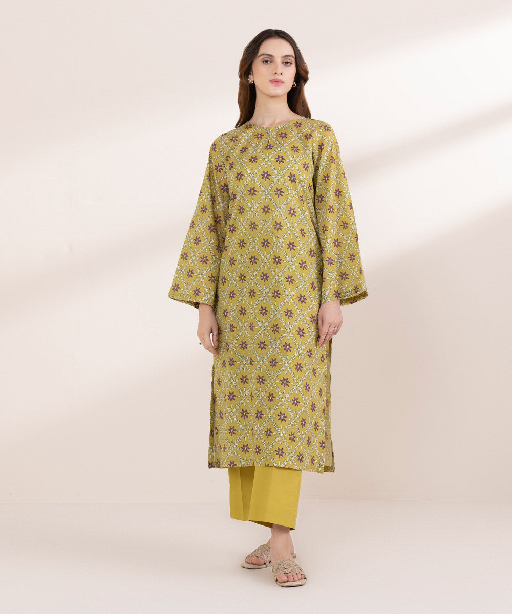 Women's RTW Lawn Green Printed A-Line Shirt