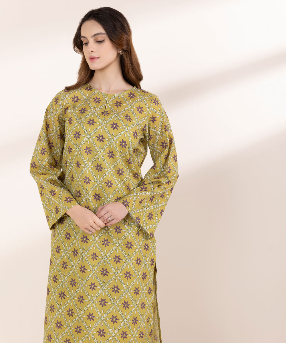 Women's RTW Lawn Green Printed A-Line Shirt
