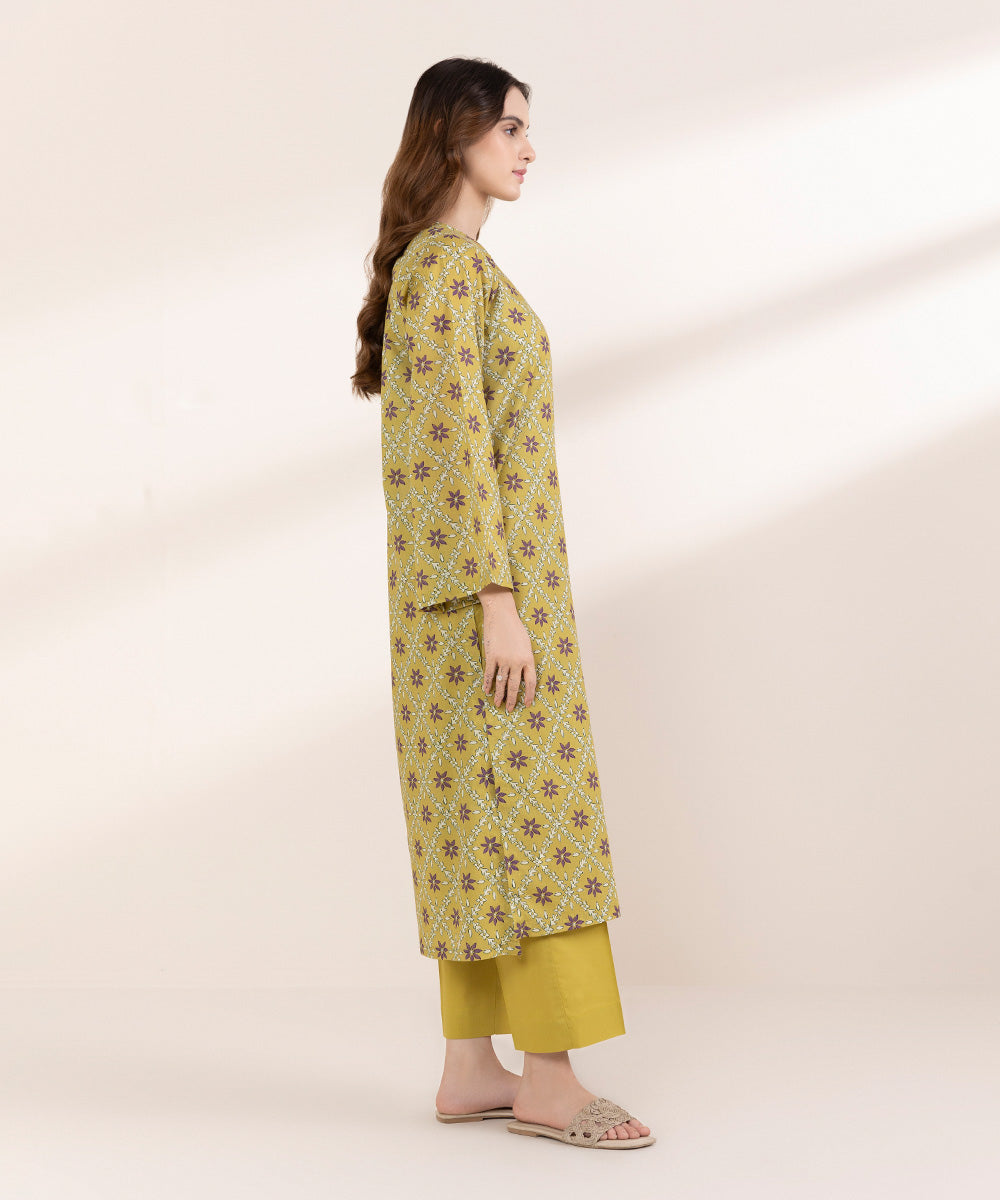 Women's RTW Lawn Green Printed A-Line Shirt