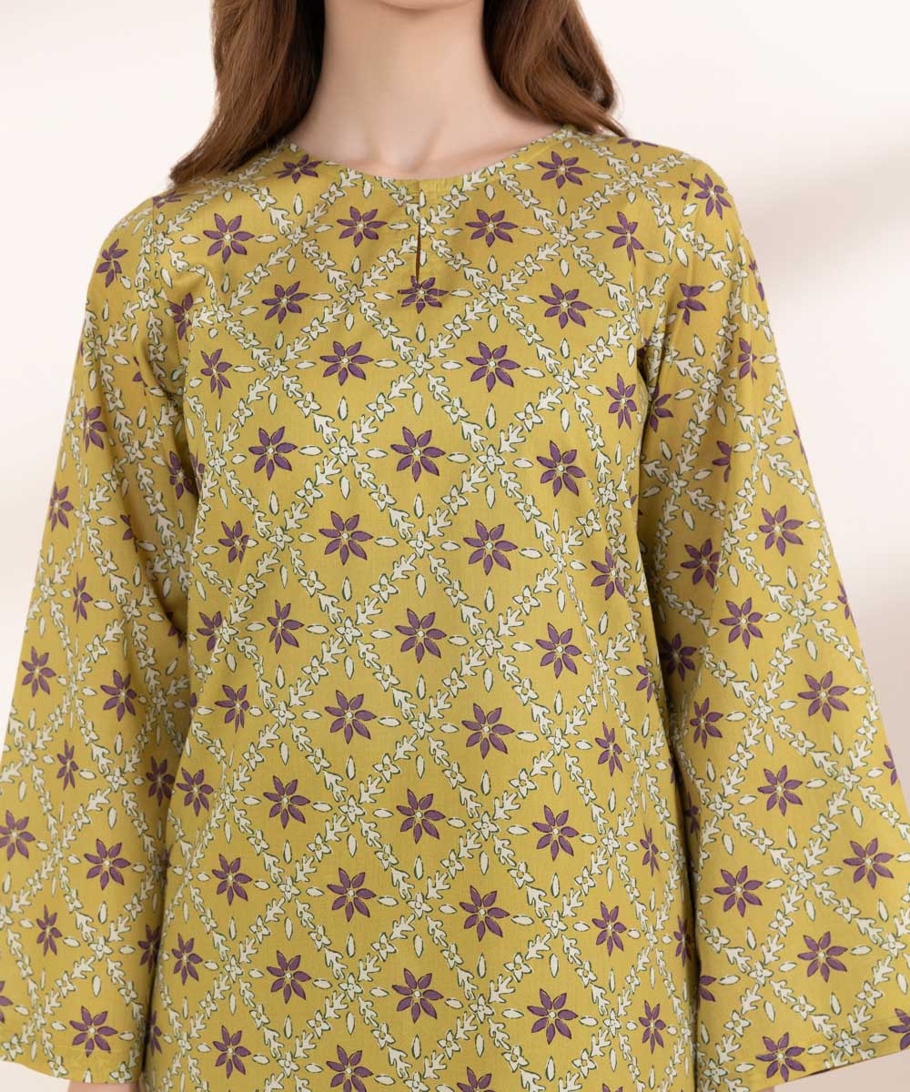 Women's RTW Lawn Green Printed A-Line Shirt
