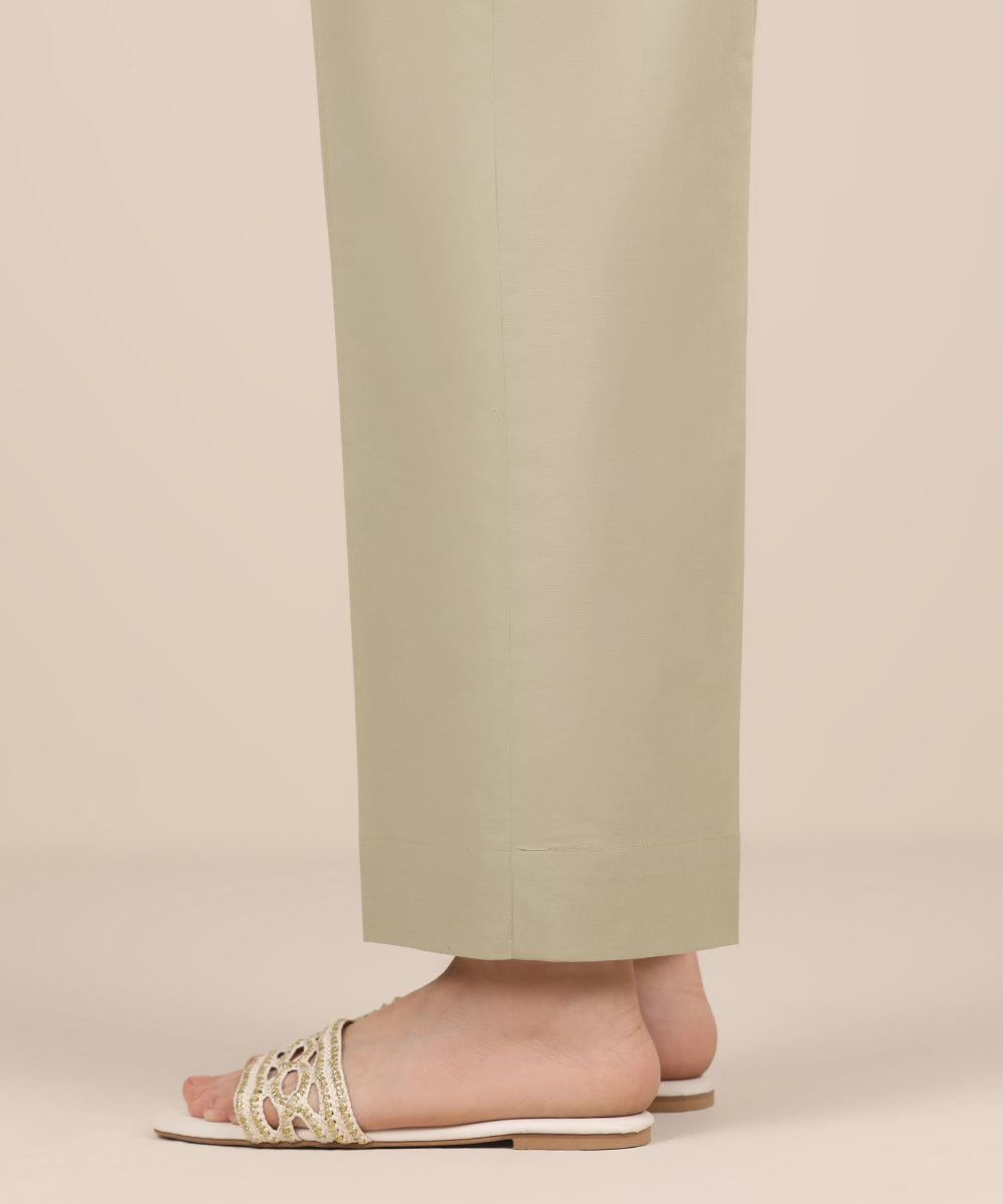 Women's RTW Cambric Green Solid Straight Pants
