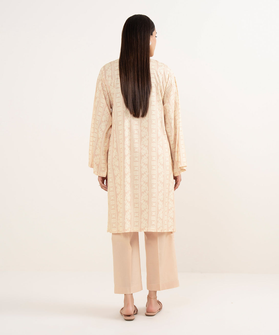 Women's RTW Arabic Lawn Pink Printed Straight Shirt