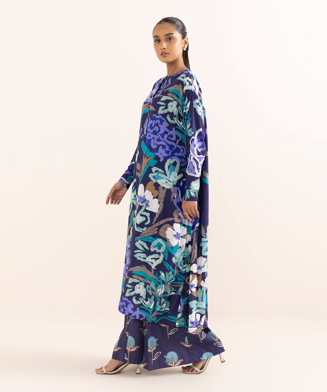 Women's RTW Arabic Lawn Blue Printed A-Line Shirt