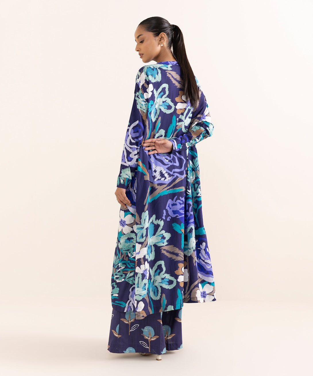 Women's RTW Arabic Lawn Blue Printed A-Line Shirt