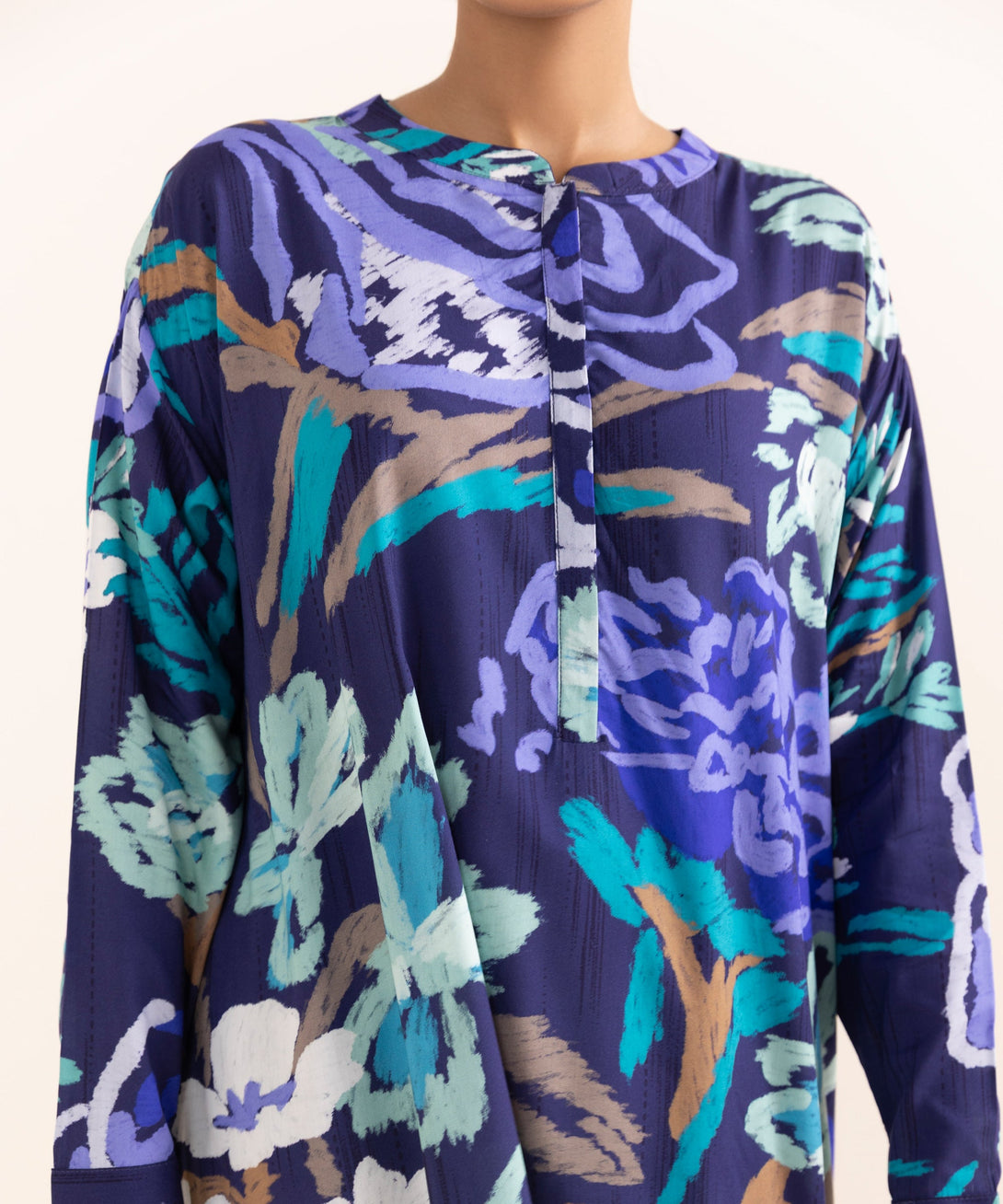 Women's RTW Arabic Lawn Blue Printed A-Line Shirt