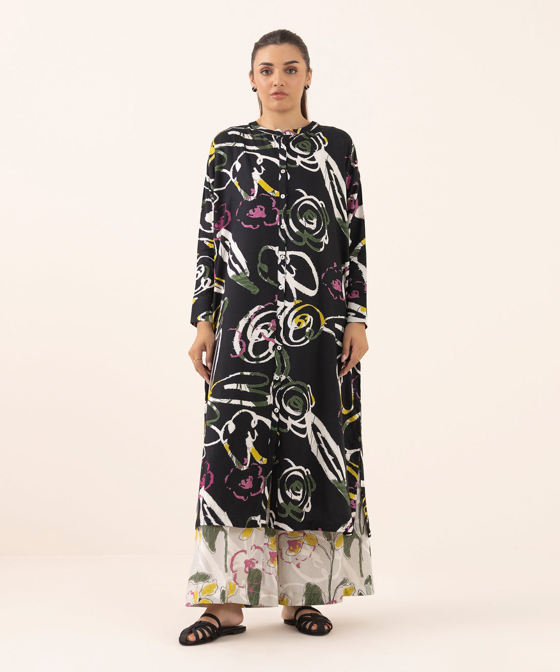 Women's RTW Arabic Lawn Multi Printed Drop Shoulder Shirt