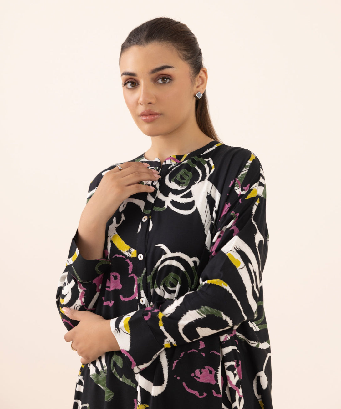 Women's RTW Arabic Lawn Multi Printed Drop Shoulder Shirt