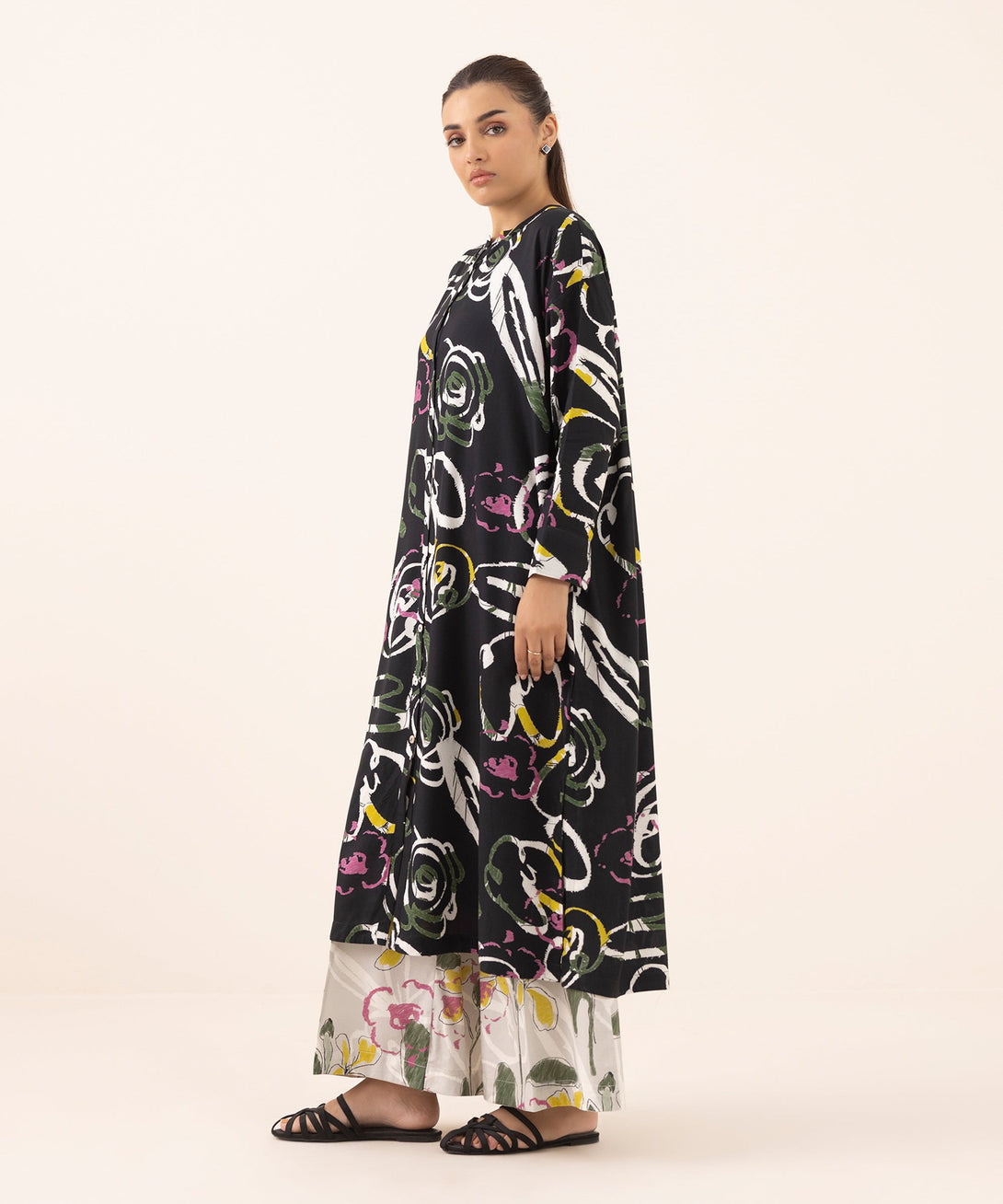 Women's RTW Arabic Lawn Multi Printed Drop Shoulder Shirt