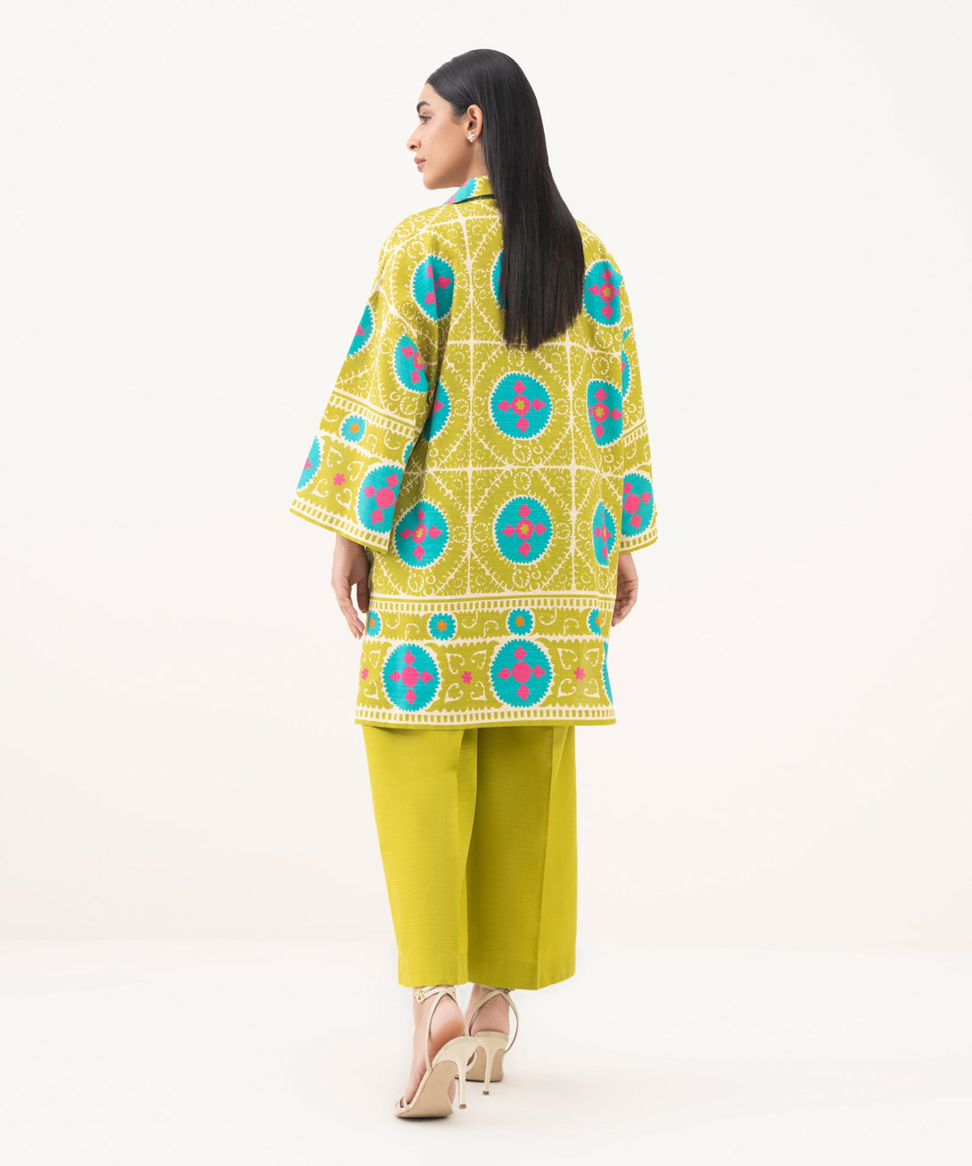 Women's RTW Light Khaddar Printed Green Drop Shoulder Shirt