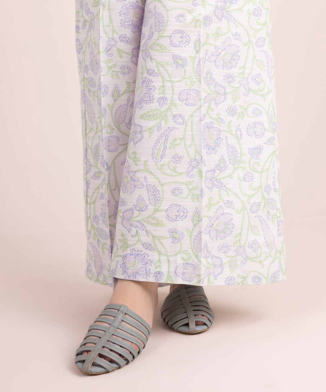 Women's RTW Khaddar Printed Lilac Flared Pants