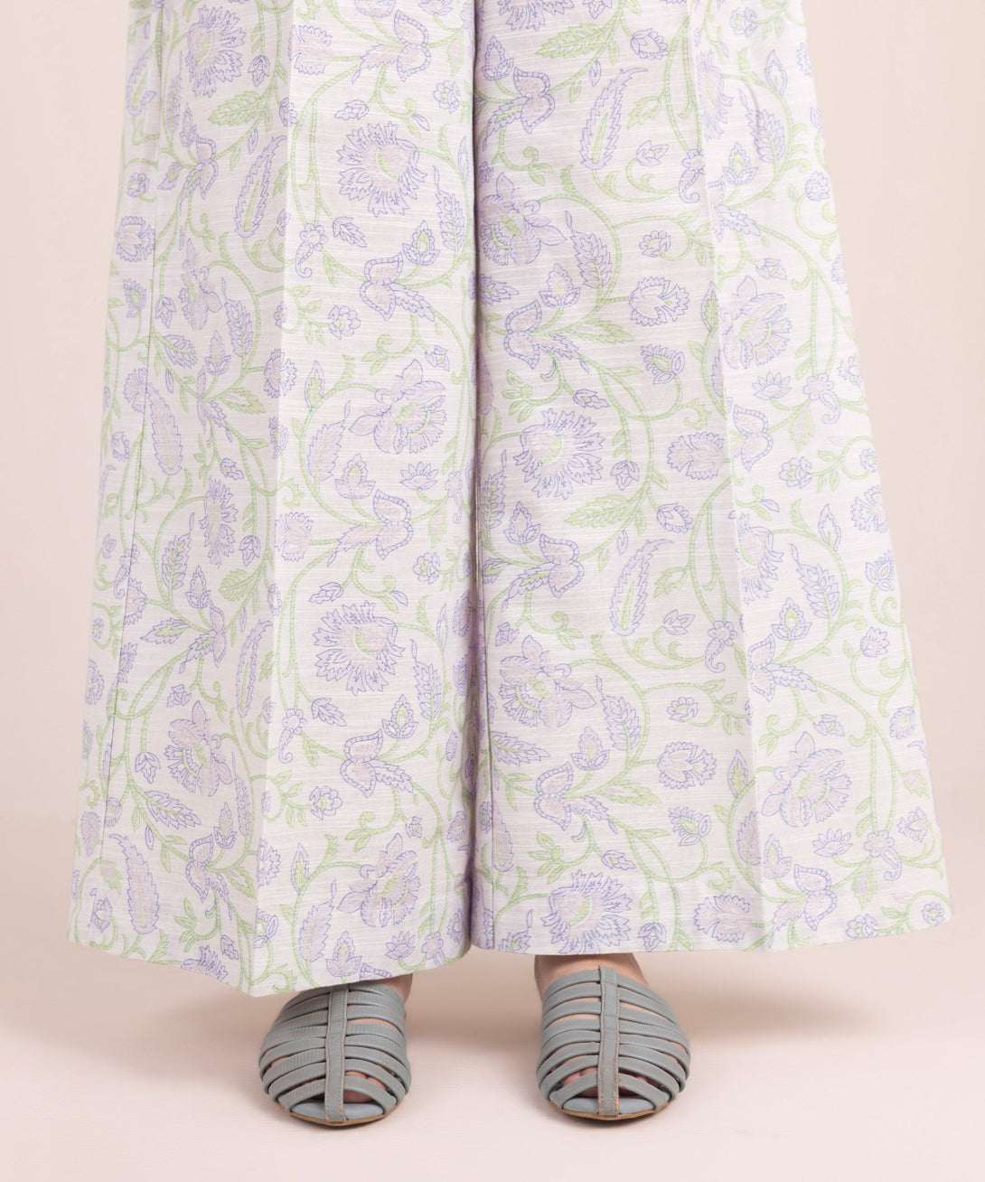 Women's RTW Khaddar Printed Lilac Flared Pants