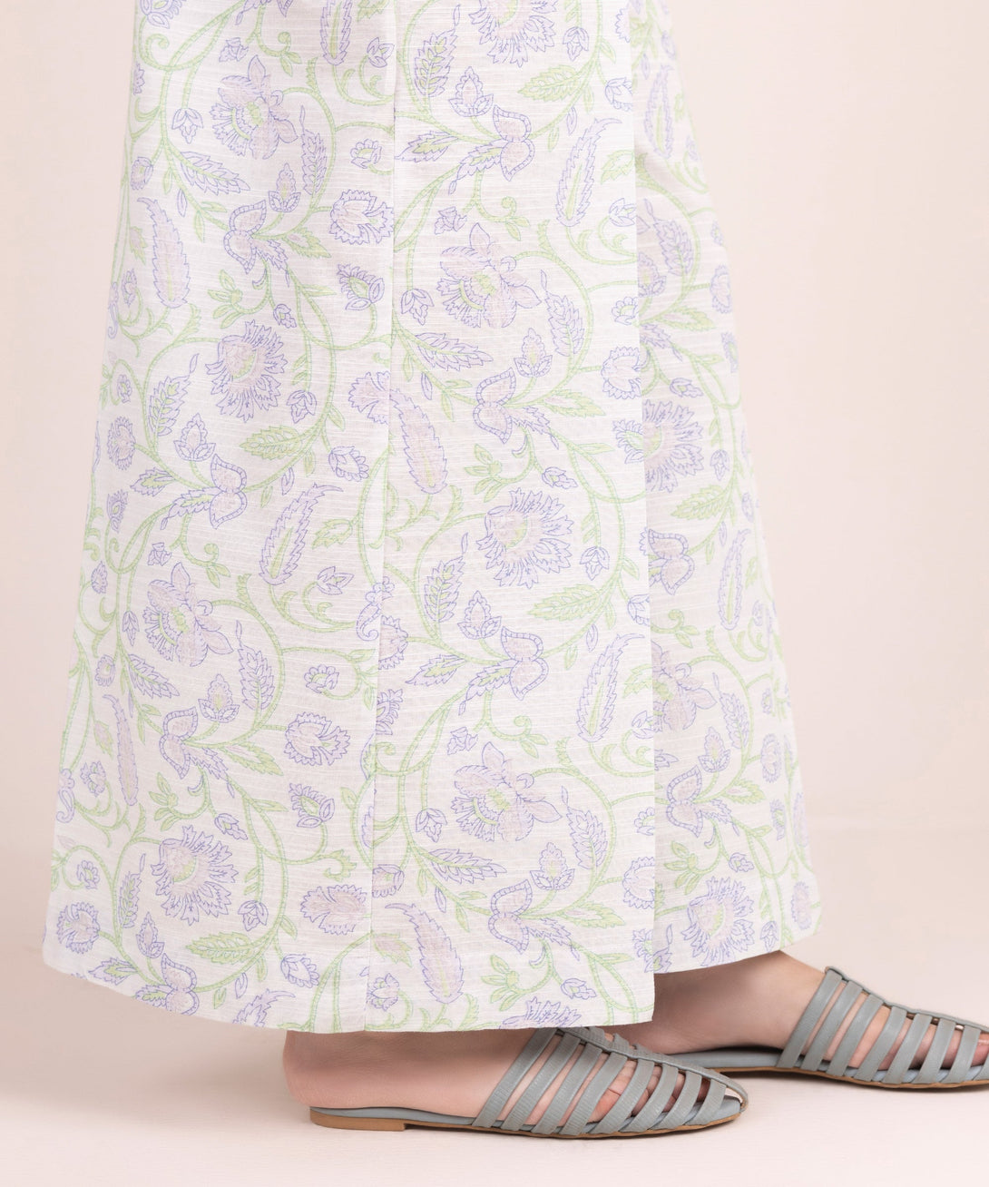 Women's RTW Khaddar Printed Lilac Flared Pants