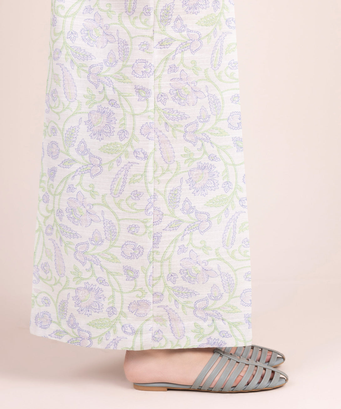 Women's RTW Khaddar Printed Lilac Flared Pants