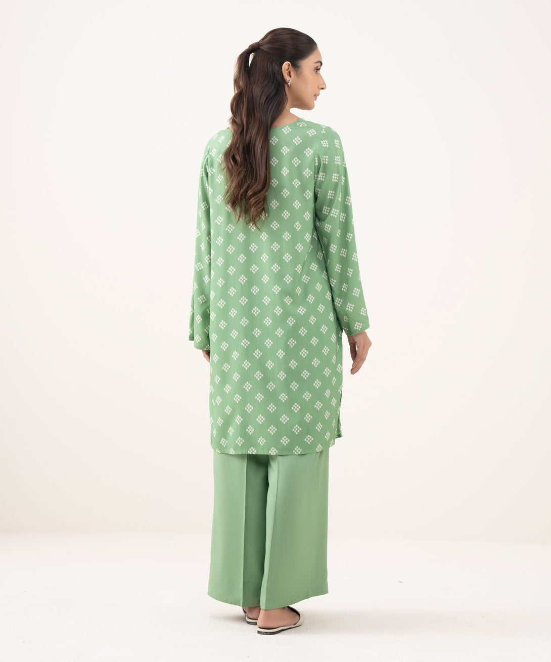 Women's RTW Linen Viscose Printed Green Straight Shirt