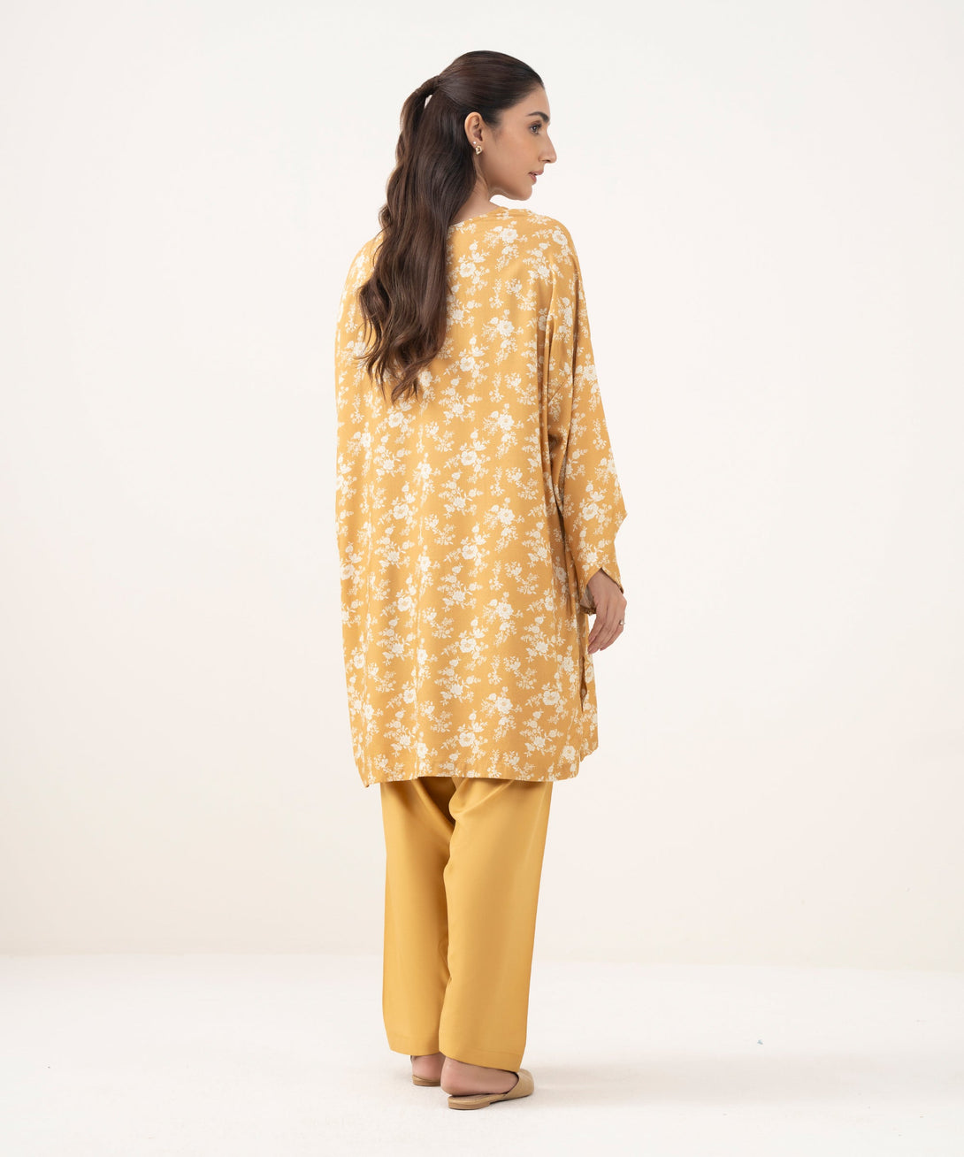 Women's RTW Linen Viscose Printed Yellow Drop Shoulder Shirt