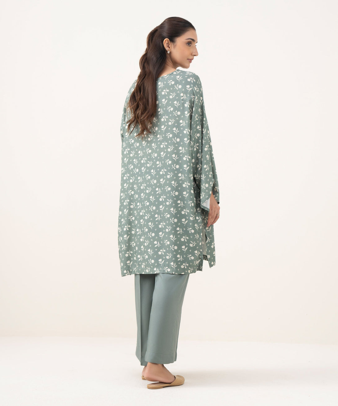 Women's RTW Linen Viscose Printed Grey Drop Shoulder Shirt