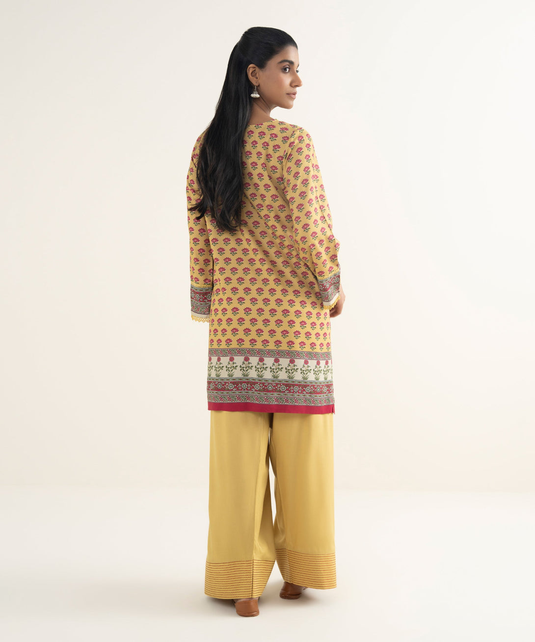 Women's RTW Linen Viscose Printed Pale Yellow Straight Shirt