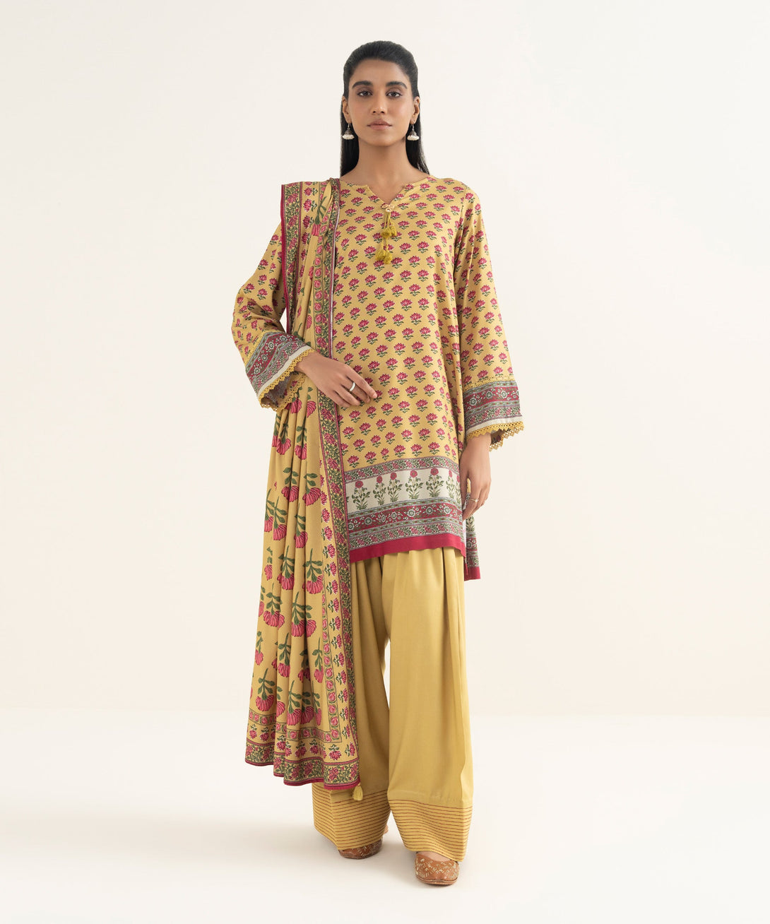 Women's RTW Linen Viscose Printed Pale Yellow Straight Shirt