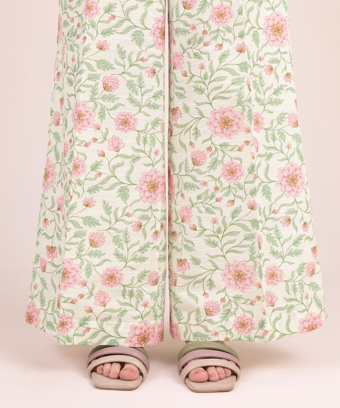 Women's RTW Khaddar Printed Off White Flared Pants