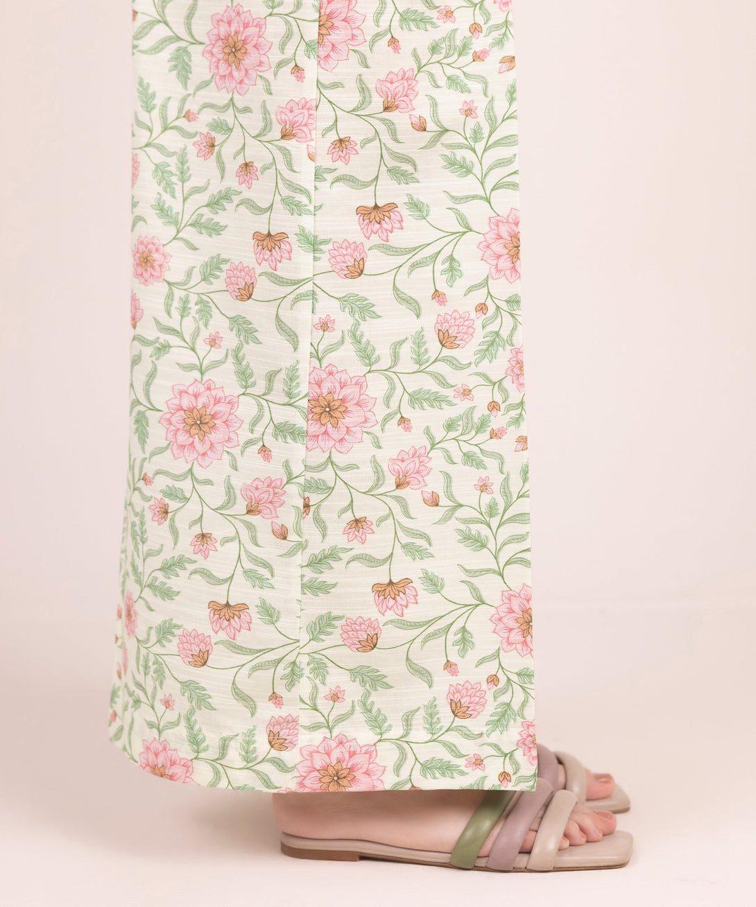 Women's RTW Khaddar Printed Off White Flared Pants