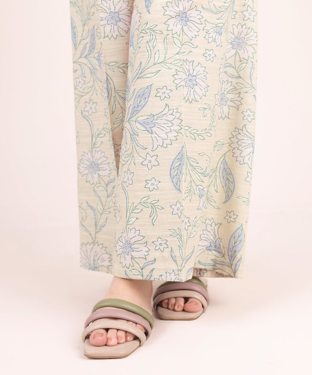 Women's RTW Khaddar Printed Beige Flared Pants