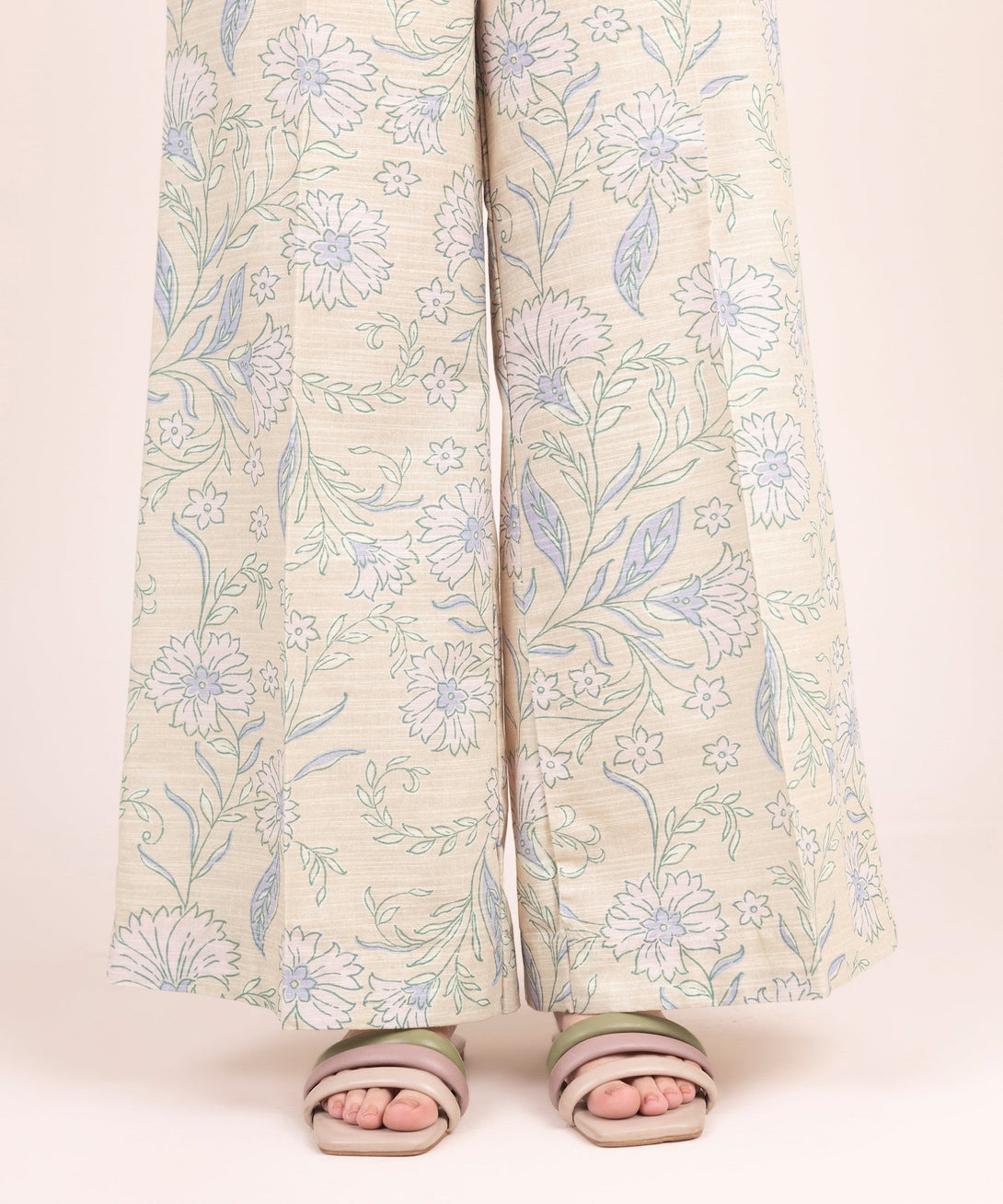 Women's RTW Khaddar Printed Beige Flared Pants