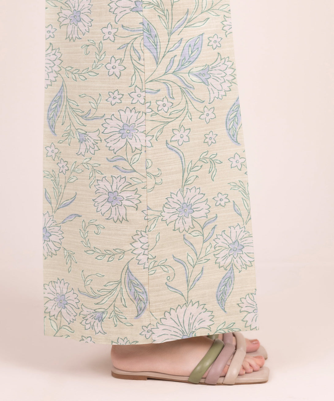 Women's RTW Khaddar Printed Beige Flared Pants